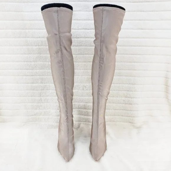 ☆ Cape Robbin Tan Stretch Spandex Pointy Toe OTK Thigh Boot High Heels - Picture 5 of 9